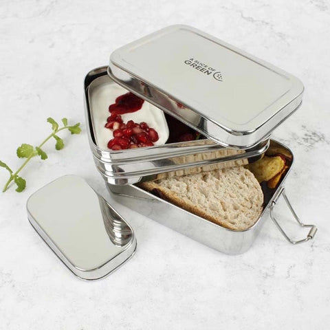 Zweilagige Lunchbox aus Edelstahl «Panna» mit Mini-Behälter - A Slice of Green