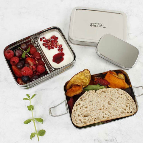 Zweilagige Lunchbox aus Edelstahl «Panna» mit Mini-Behälter - A Slice of Green