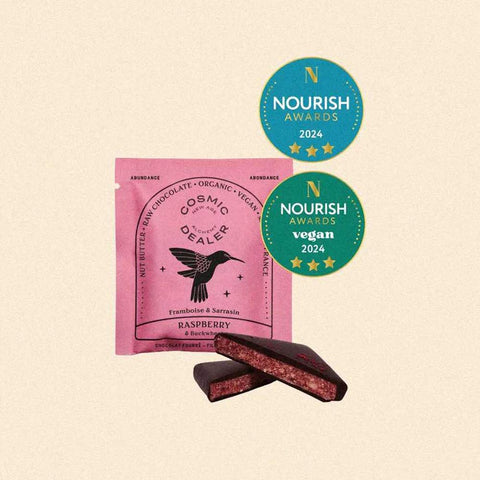 4 pralines au beurre de noix «Framboise & Sarrasin» - Cosmic Dealer