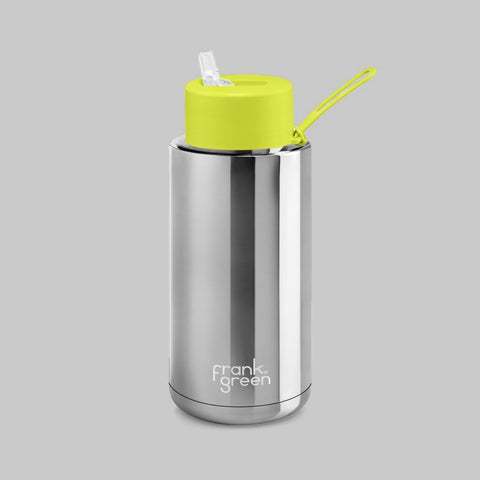 Insulated stainless steel bottle with drinking straw, 1000ml «Silver Chrome» - Frank Green
