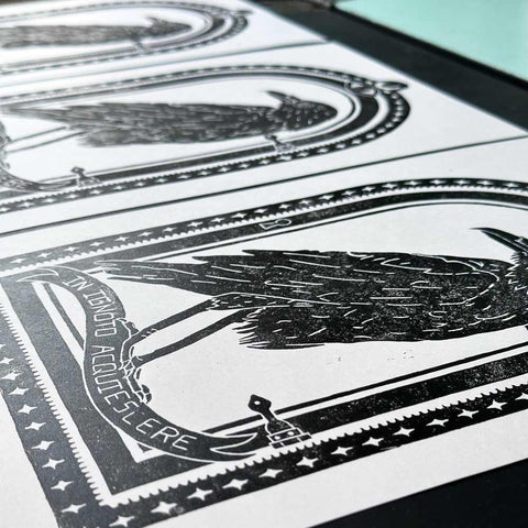 Linocut print "in ignoto acquiscere" - MAHŌ MORI