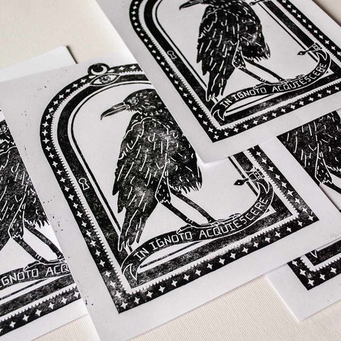 Linocut print "in ignoto acquiscere" - MAHŌ MORI