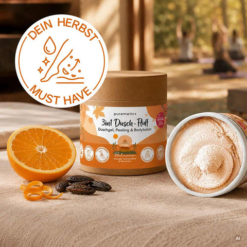 3in1 Dusch-Fluff «Balance - Orange, Tonkabohne & Kaschmir» - Puremetics