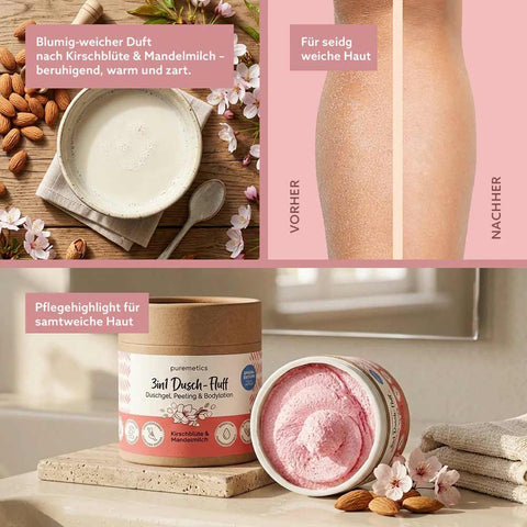 3-in-1 Shower Fluff "Cherry Blossom & Almond Milk" - Puremetics