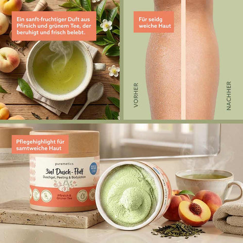 3in1 Shower Fluff "Peach & Green Tea" - Puremetics