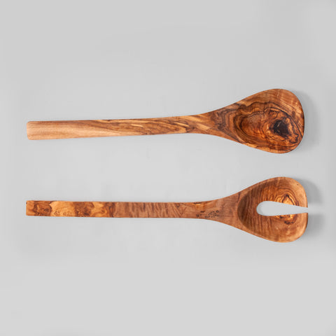 Salad servers made of olive wood «round» - the sage