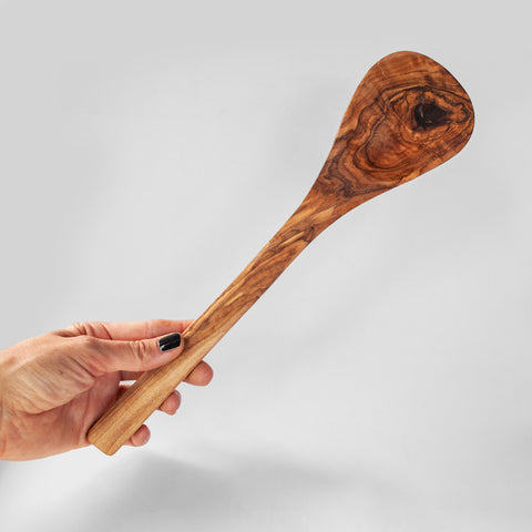 Couverts à salade en bois d'olivier « ronds » - le sauge