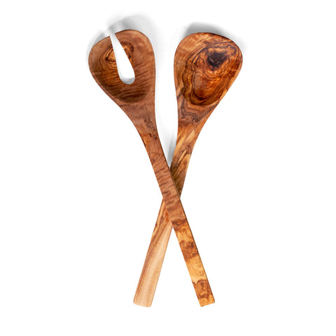 Couverts à salade en bois d'olivier « ronds » - le sauge