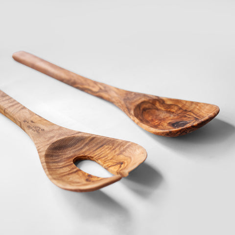 Salad servers made of olive wood «round» - the sage