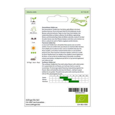 Tournesol «Golden eye» Graines bio - Zollinger Bio